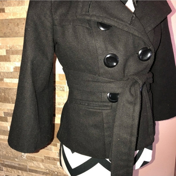 Black Button Up Pea Coat - Picture 4 of 5